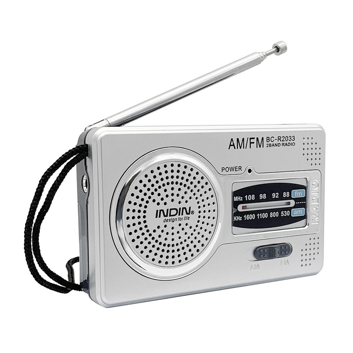 INDIN BC-R2033 Mini AM FM Radio 2 Band Radio Receiver Portable Pocket Radio Built-in Speaker w/ Headphone Jack Telescopic Antenna