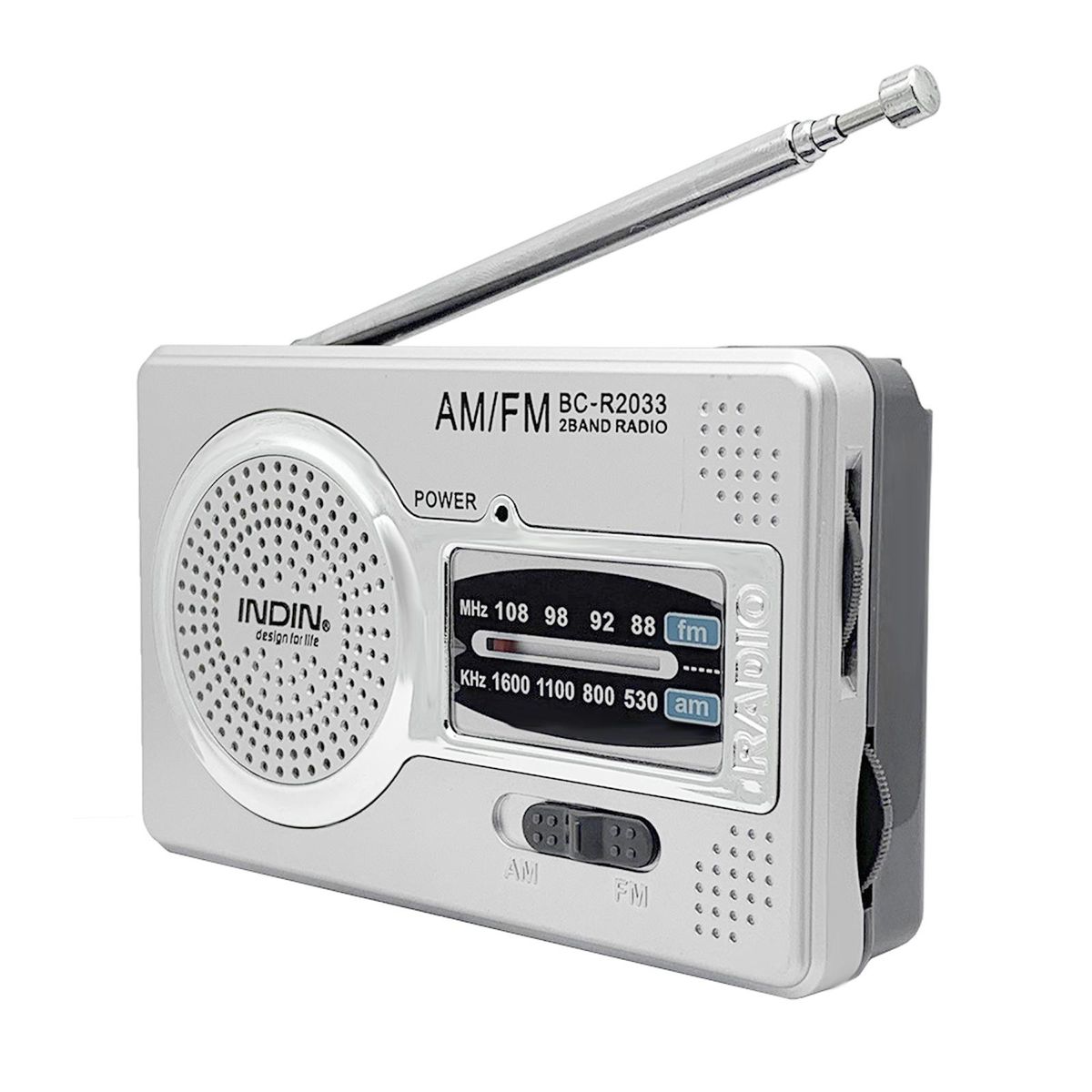 INDIN BC-R2033 Mini AM FM Radio 2 Band Radio Receiver Portable Pocket Radio Built-in Speaker w/ Headphone Jack Telescopic Antenna