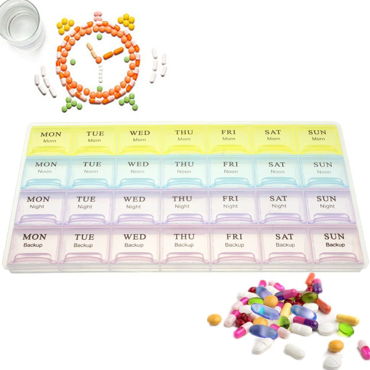 7 Day Weekly Large Medicine Storage Box Case Organiser With 28 Compartments