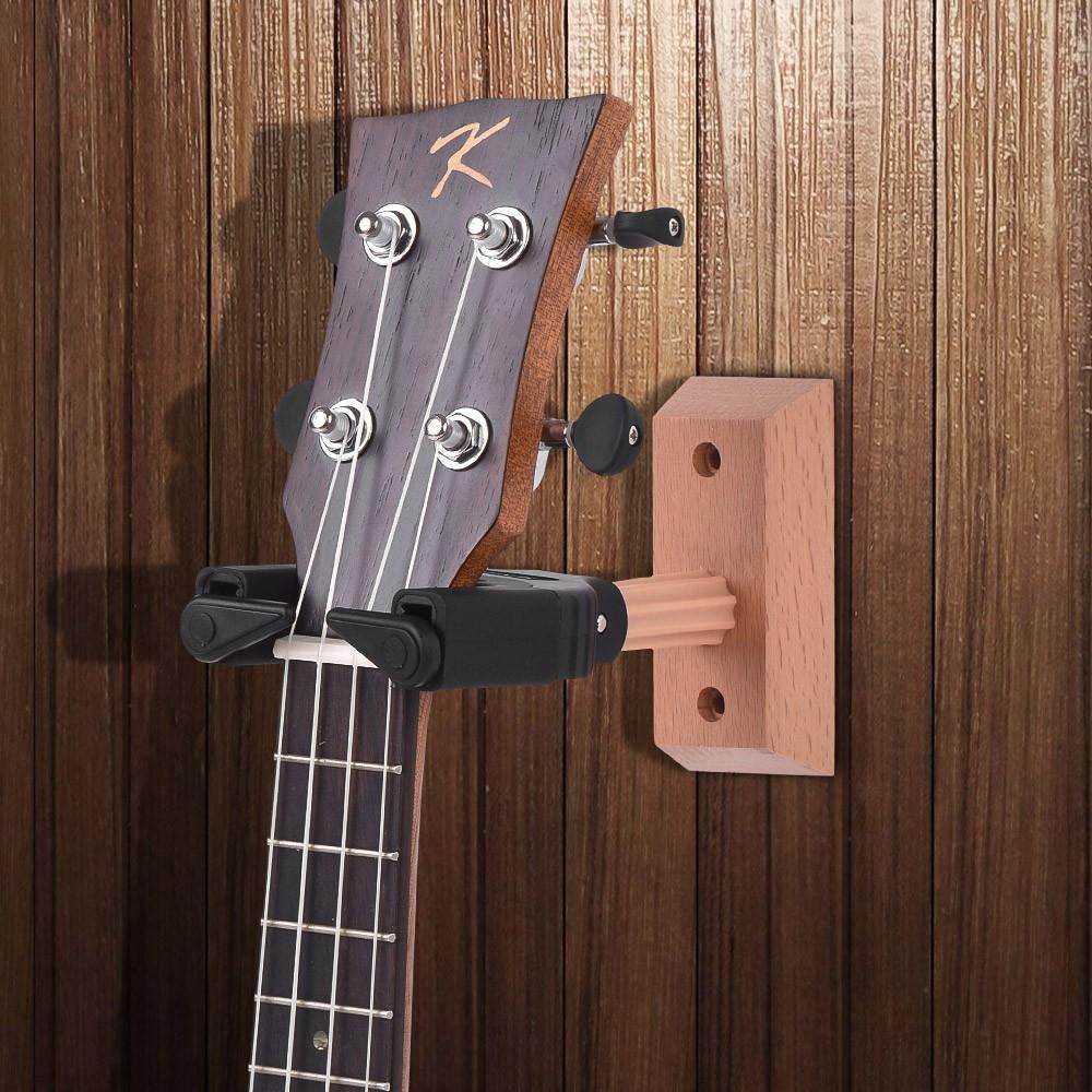 Wall Mount Ukelele Ukulele Uke Hanger Hook Holder Keeper Auto Grip System Rubber Cushion Wood Base
