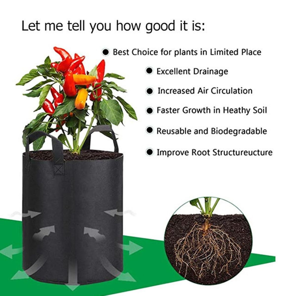 5Pcs Planting Pouch Vegetable Plant Flower Grow Bag Black