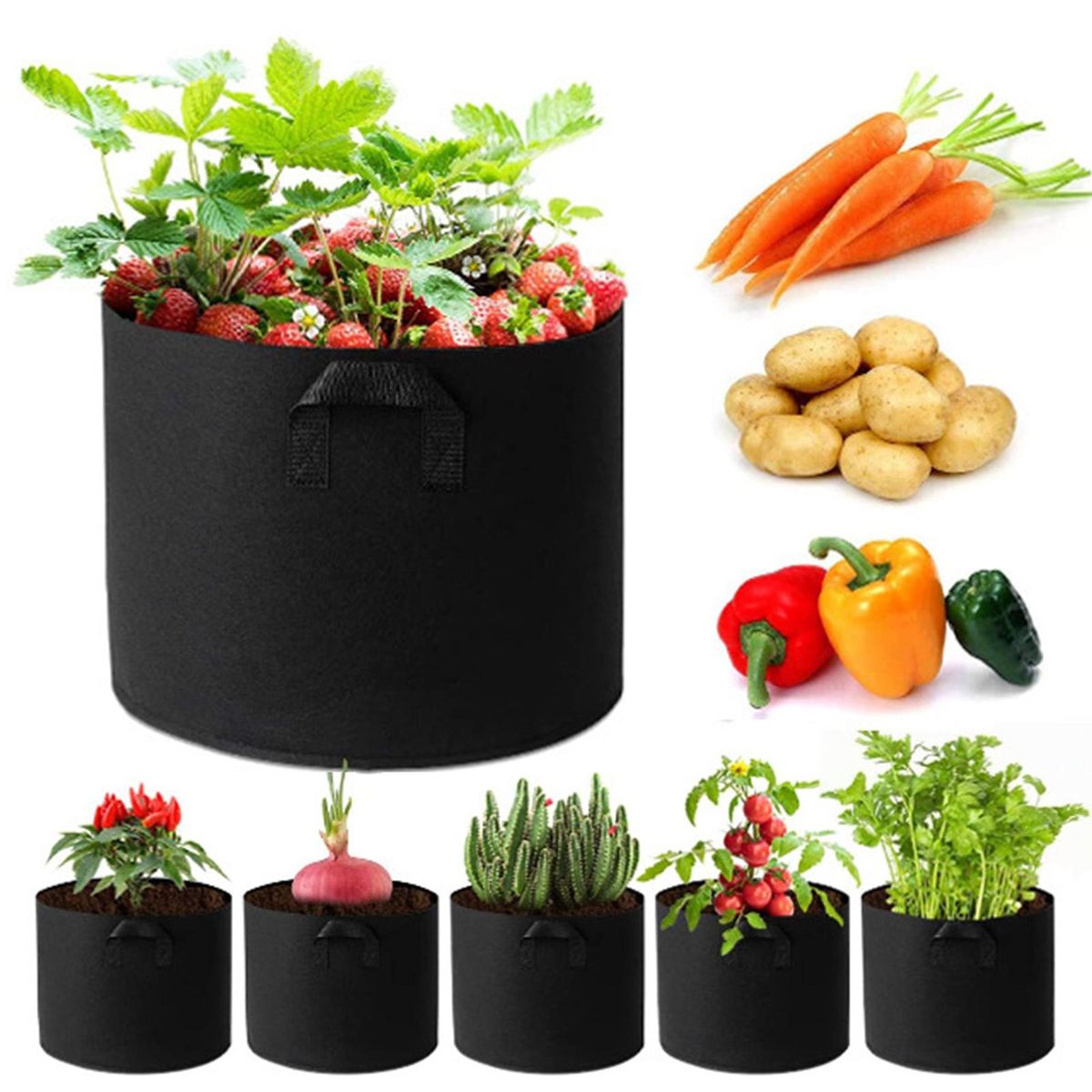 5Pcs Planting Pouch Vegetable Plant Flower Grow Bag Black