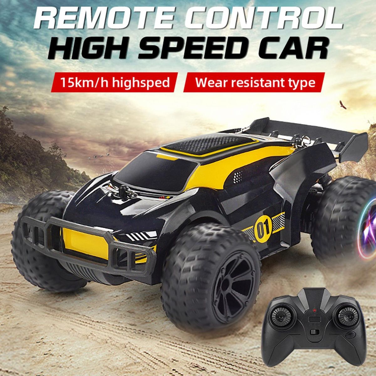 RC Race Car Remote Control Car Off-Road Racing Vehicle Toy Yellow