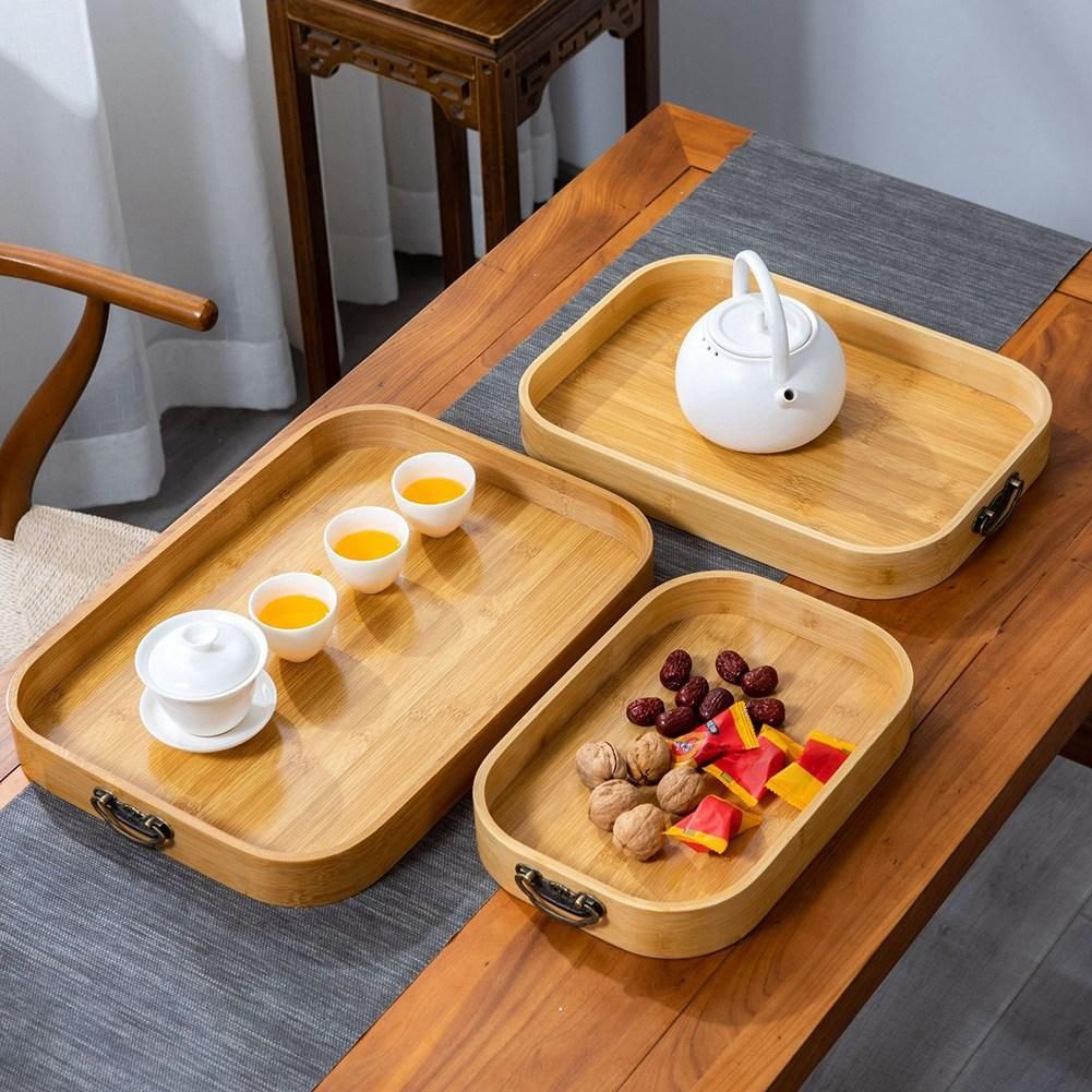 Bamboo Rectangle Serving Tray with Handles Steak Fruit