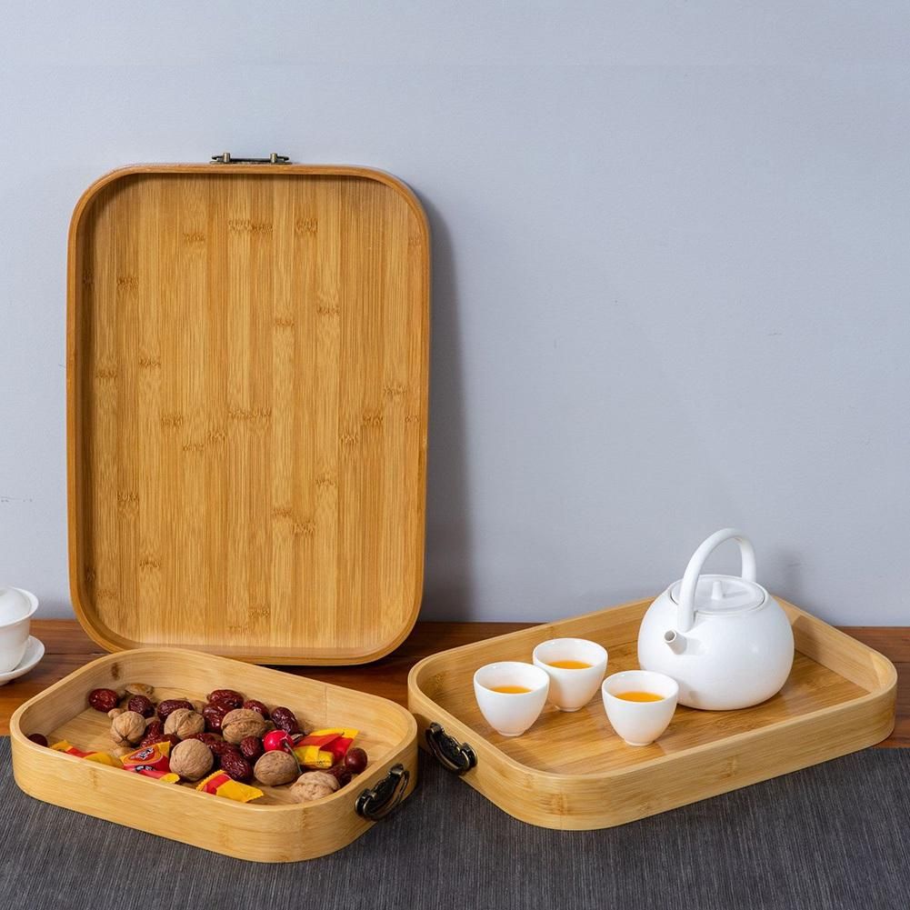 Bamboo Rectangle Serving Tray with Handles Steak Fruit