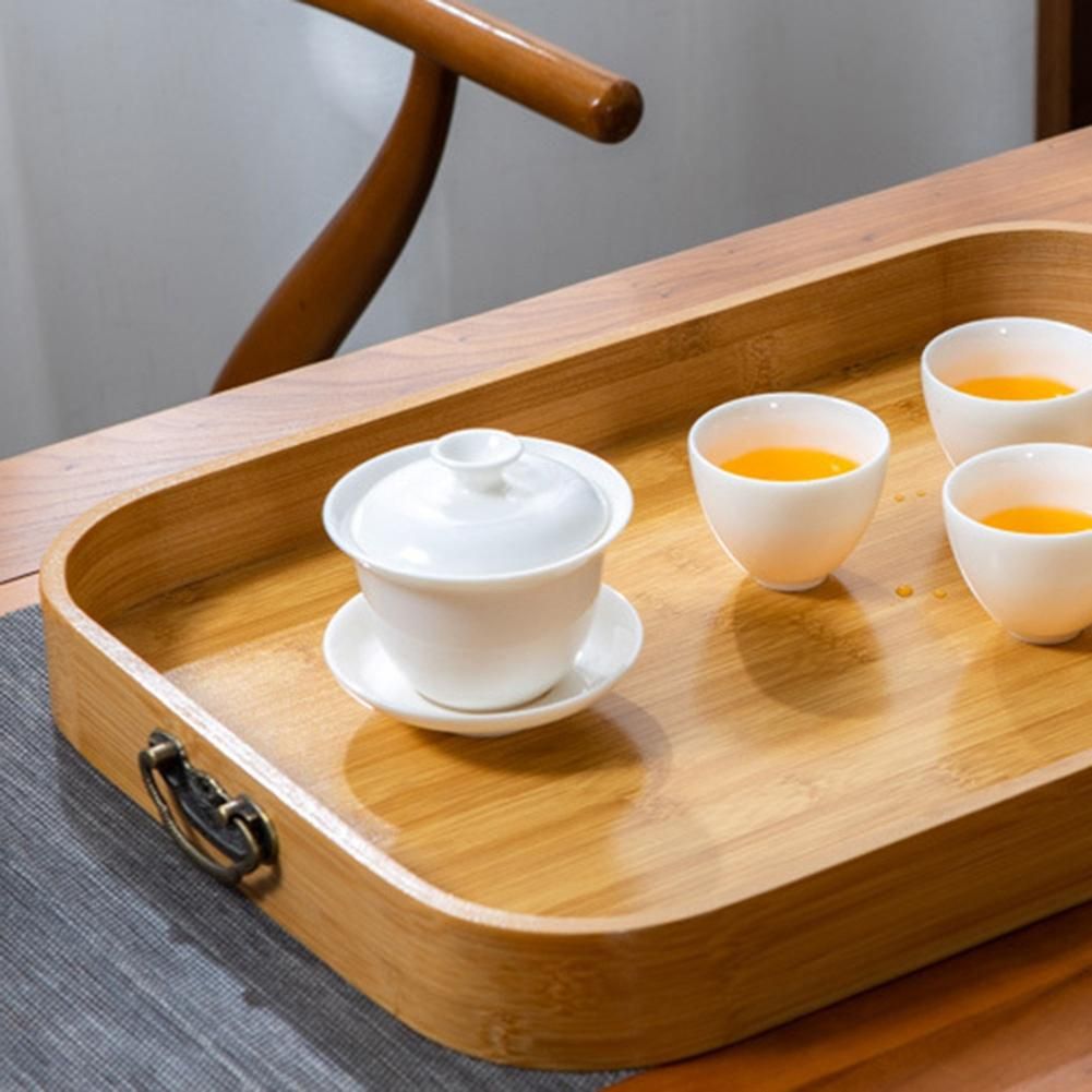 Bamboo Rectangle Serving Tray with Handles Steak Fruit