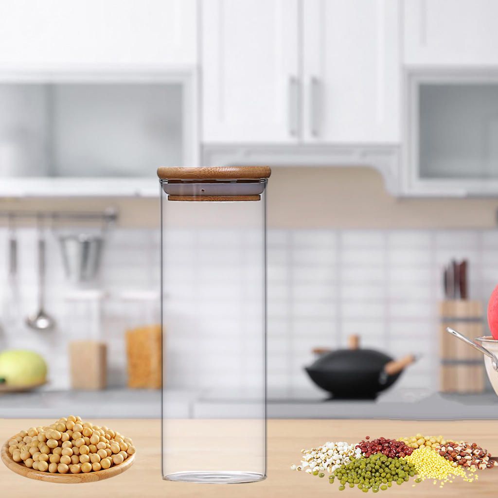 Clear Glass Jar With Bamboo Lid Stackable Food Storage 6.5X18cm 550ml