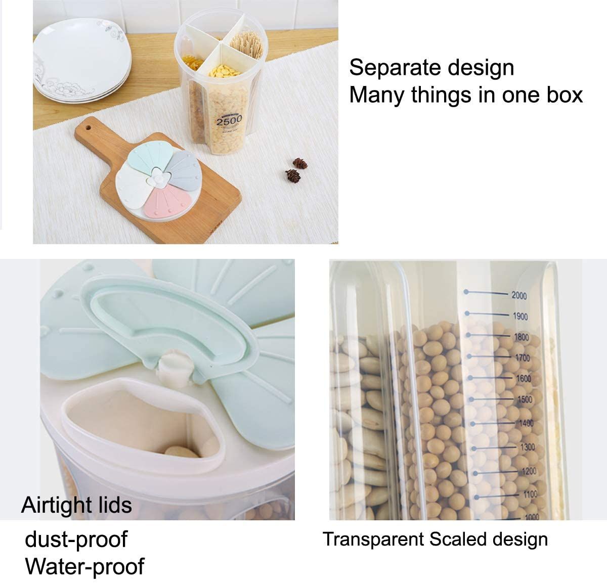 Cylindrical Cereal Container With 4 Sections  - 2500ml