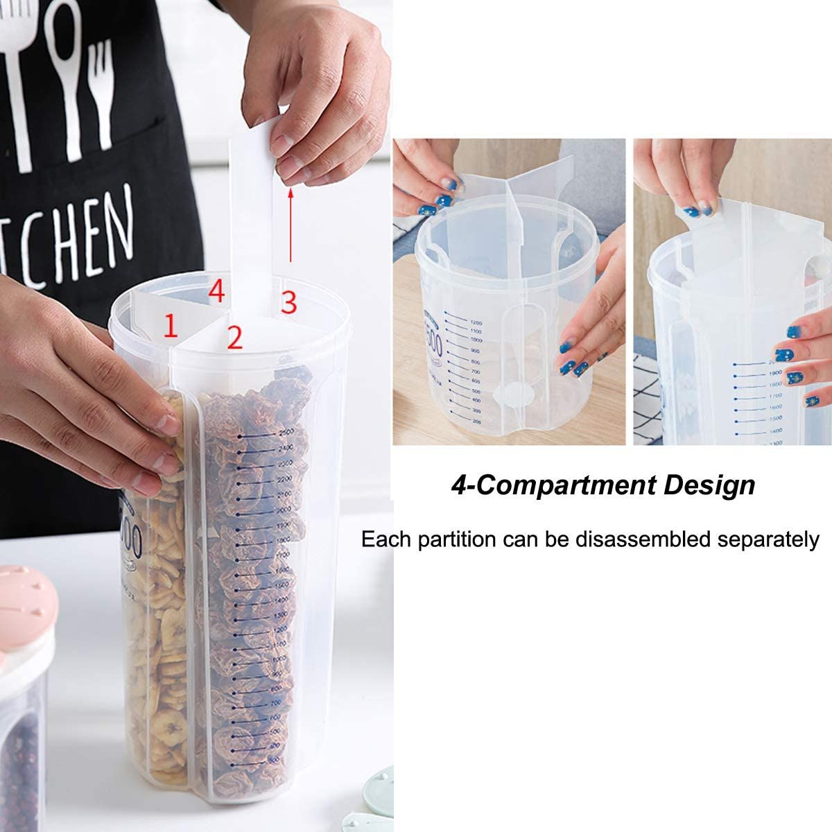 Cylindrical Cereal Container With 4 Sections  - 2500ml
