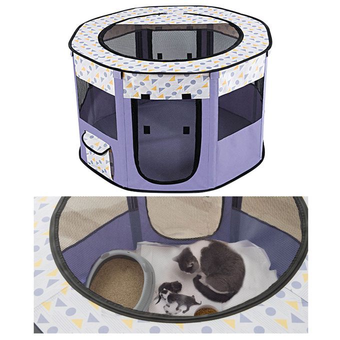 Foldable Dog Cat Playpen Pet Exercise Kennel Mesh Cage Purple S