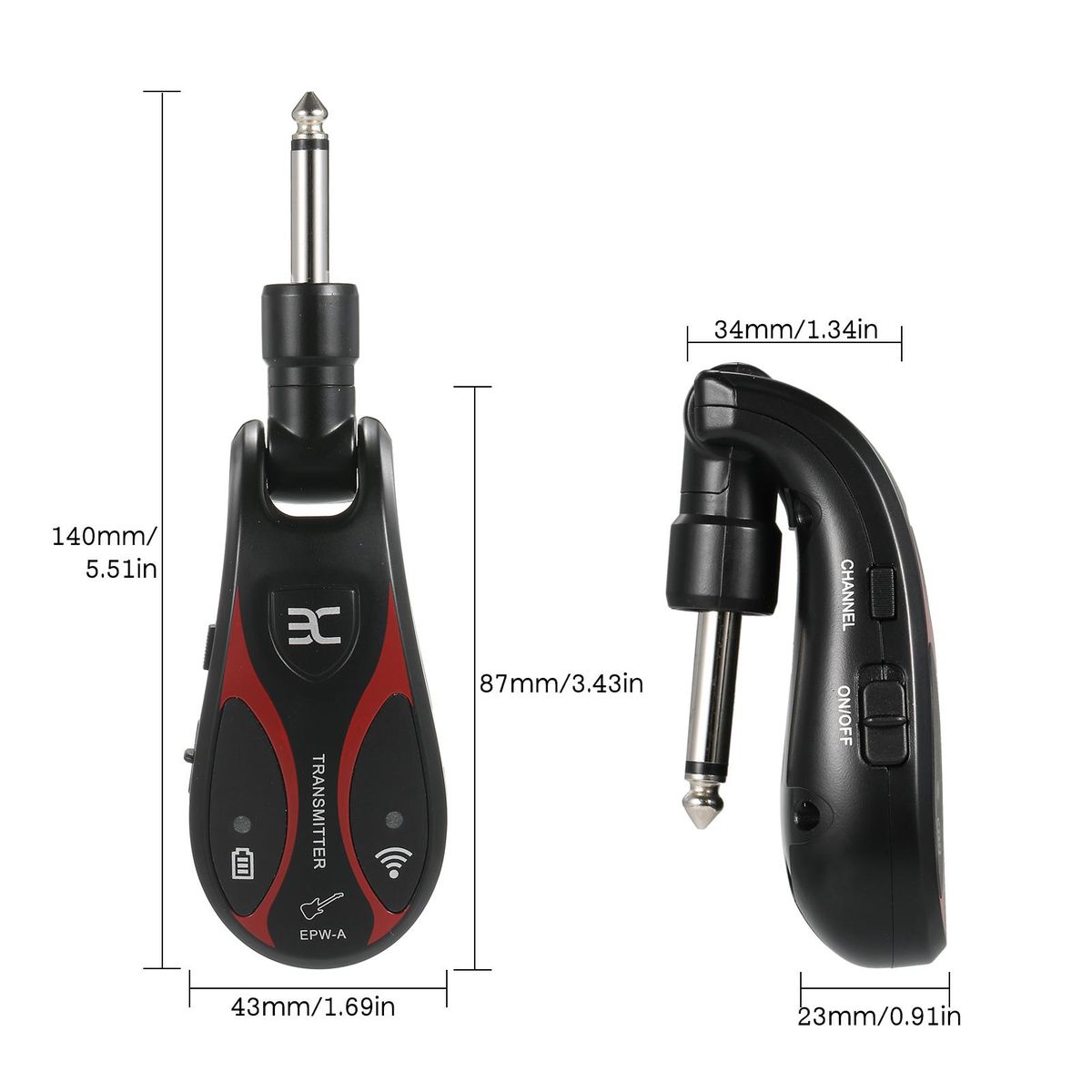 ENO EPW-A Guitar Wireless System Rechargeable Audio Transmitter and Receiver UHF 6.35mm Plug for Electric Bass Guitar Amplifier Accessories
