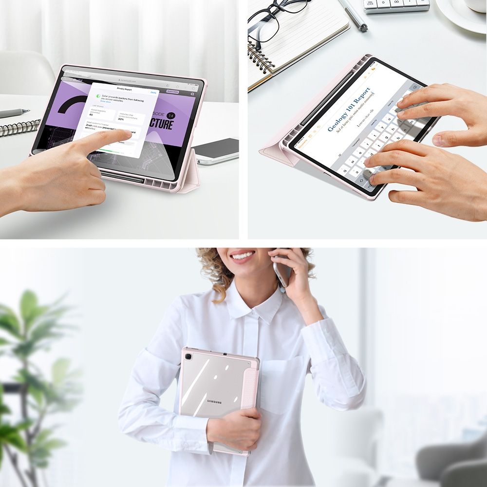 For Samsung Galaxy Tab S6 Lite P610/P615 DUX DUCIS TOBY Series Antiskid PU Leather + PC + TPU Horizontal Flip Case With Holder & Pen Slot & Sleep / Wake-up Function(Pink)