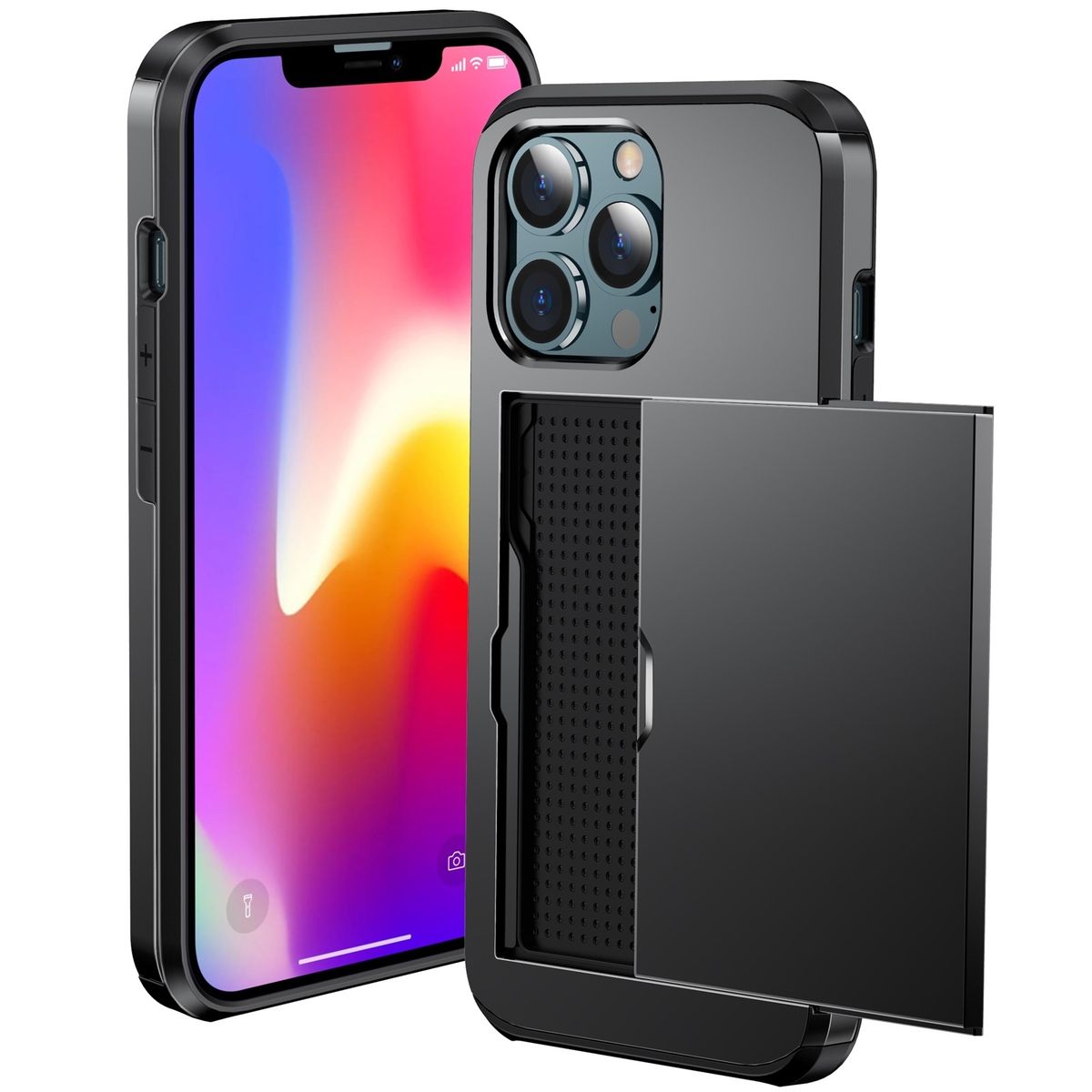 For IPhone 14 Pro Max Shockproof Armor Protective Phone Case With Slide Card Slot (Black)