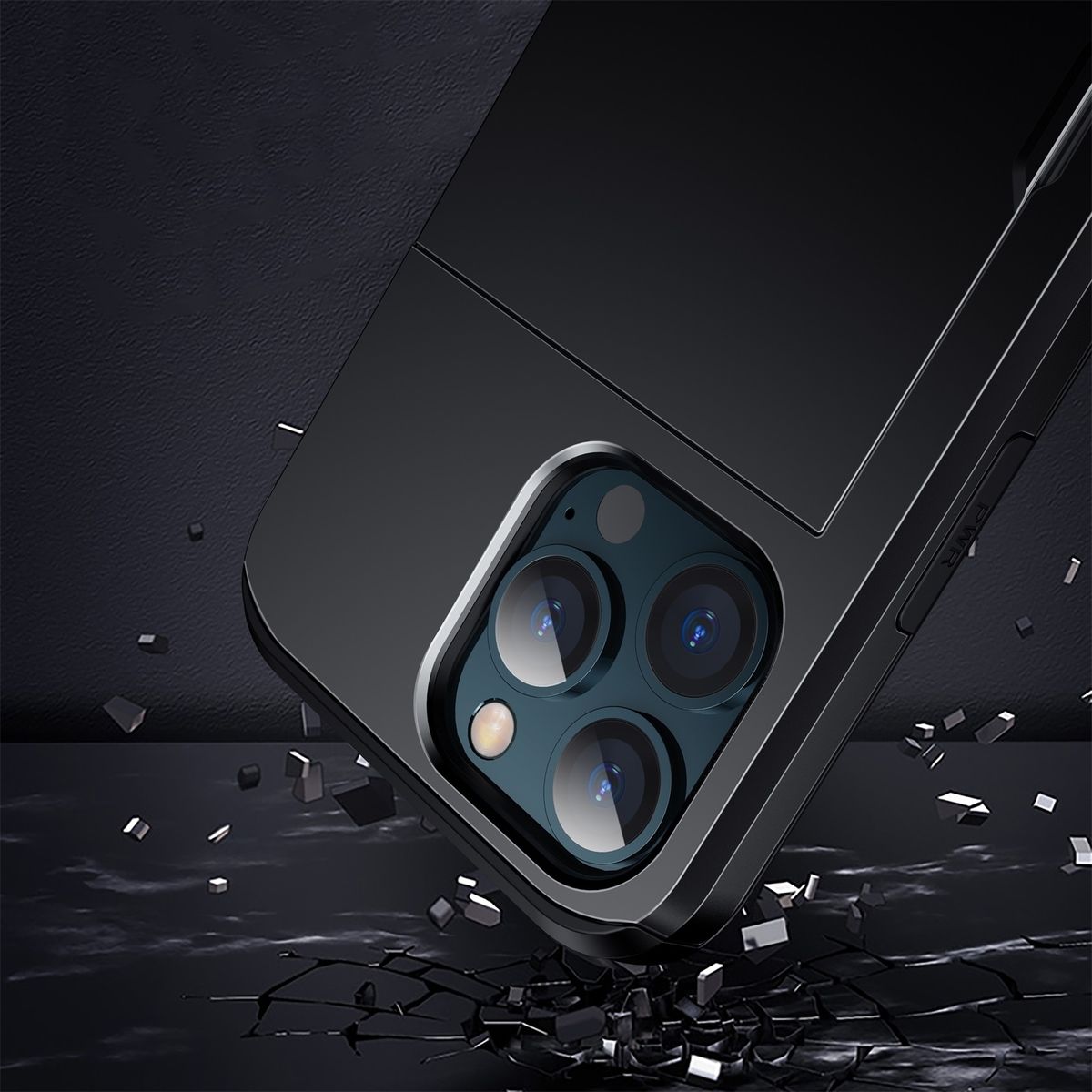 For IPhone 14 Pro Max Shockproof Armor Protective Phone Case With Slide Card Slot (Black)