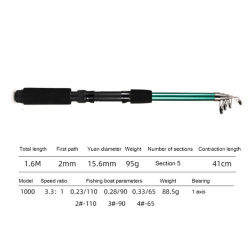 1.6m Travel Telescopic Spinning Fishing Rod Complete Tackle Kit Combo