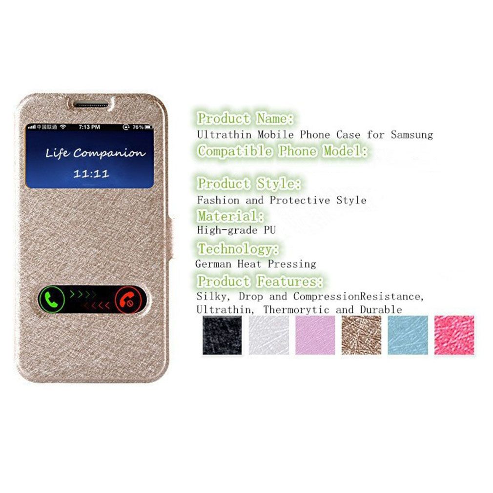 Silk Pattern Leather Double Viewing Window Cover Stand For Samsung Galaxy S6