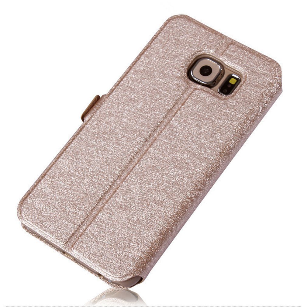 Silk Pattern Leather Double Viewing Window Cover Stand For Samsung Galaxy S6