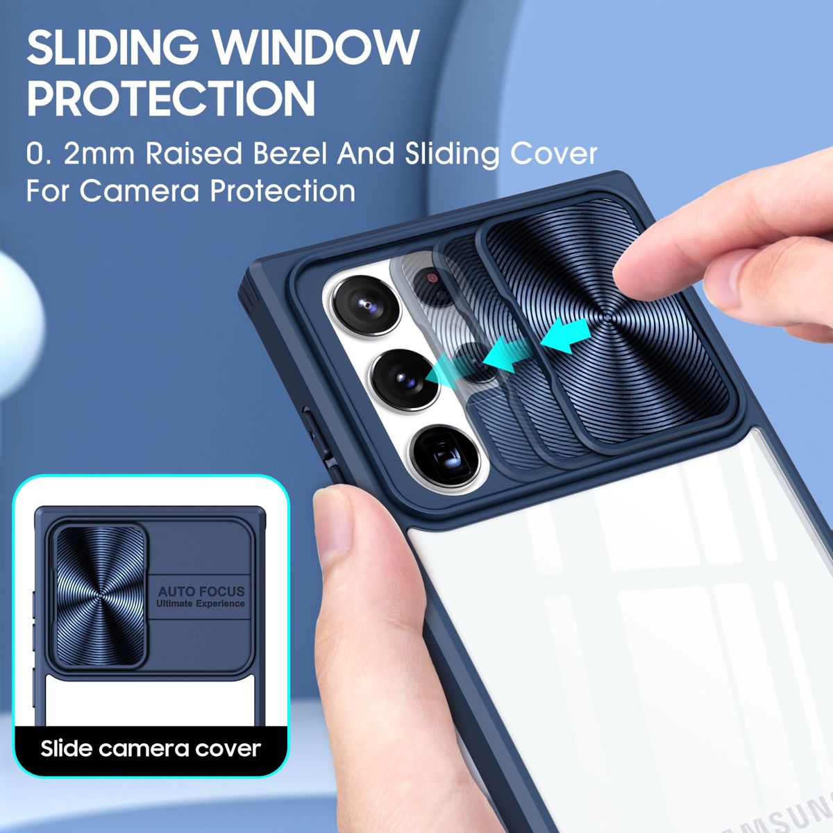 For Samsung Galaxy S22 Ultra 5G 360 Degree Full Coverage Sliding Camshield Phone Case(Navy Blue)