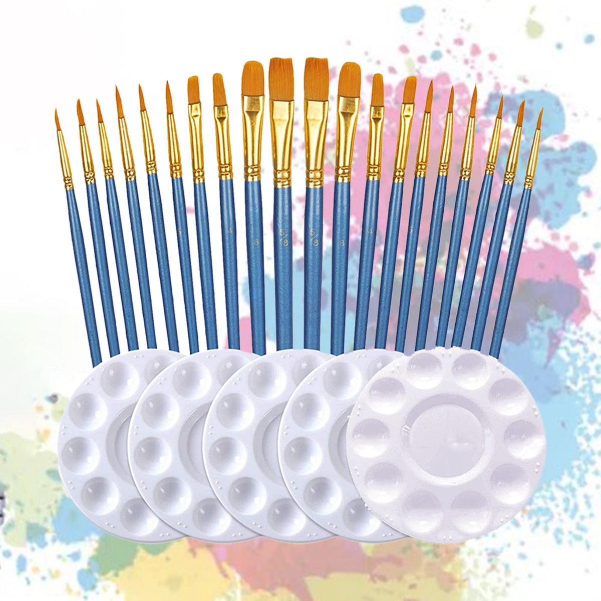25Pcs Paint Brushes Palette Set Tool Face Body Long Wooden Handle DIY