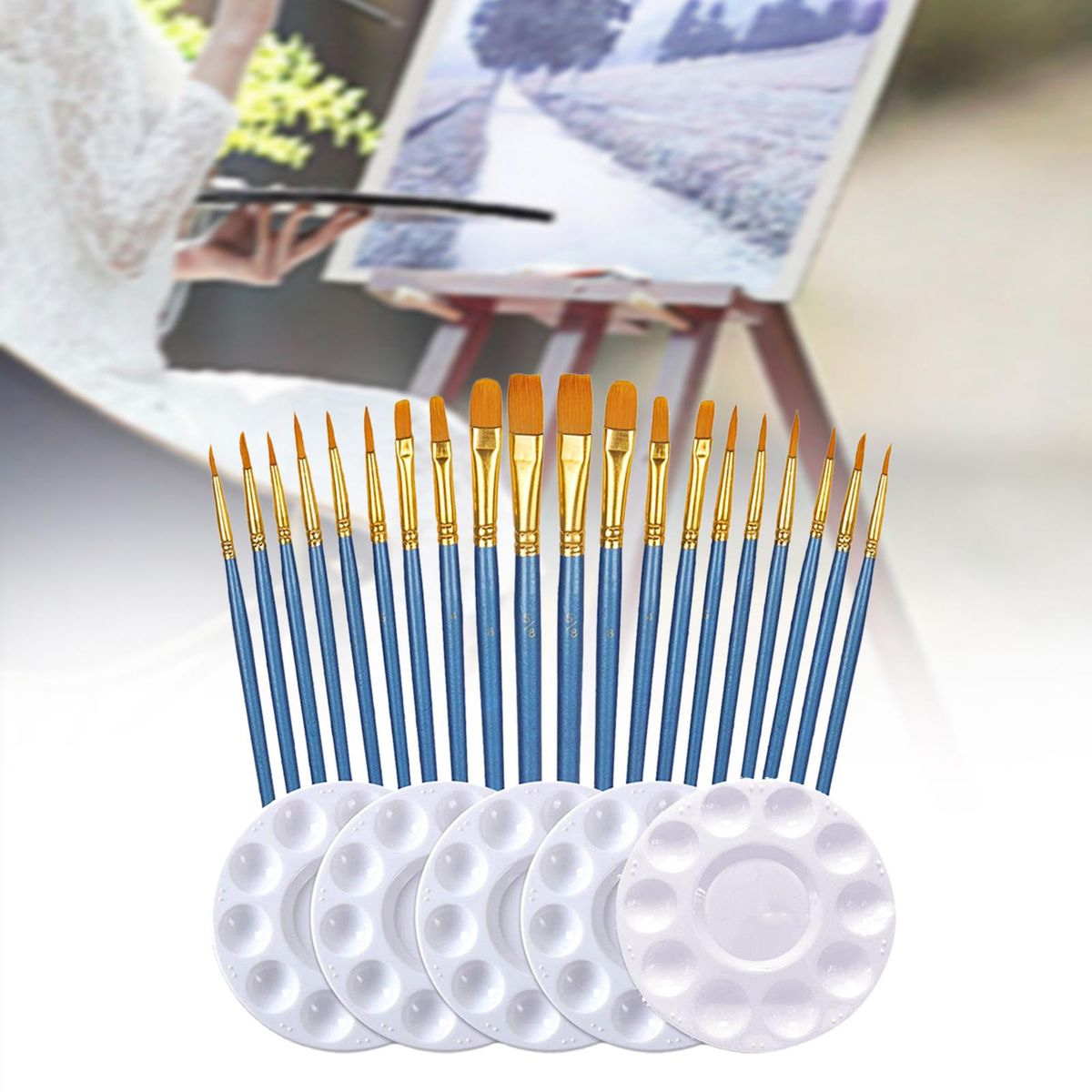 25Pcs Paint Brushes Palette Set Tool Face Body Long Wooden Handle DIY