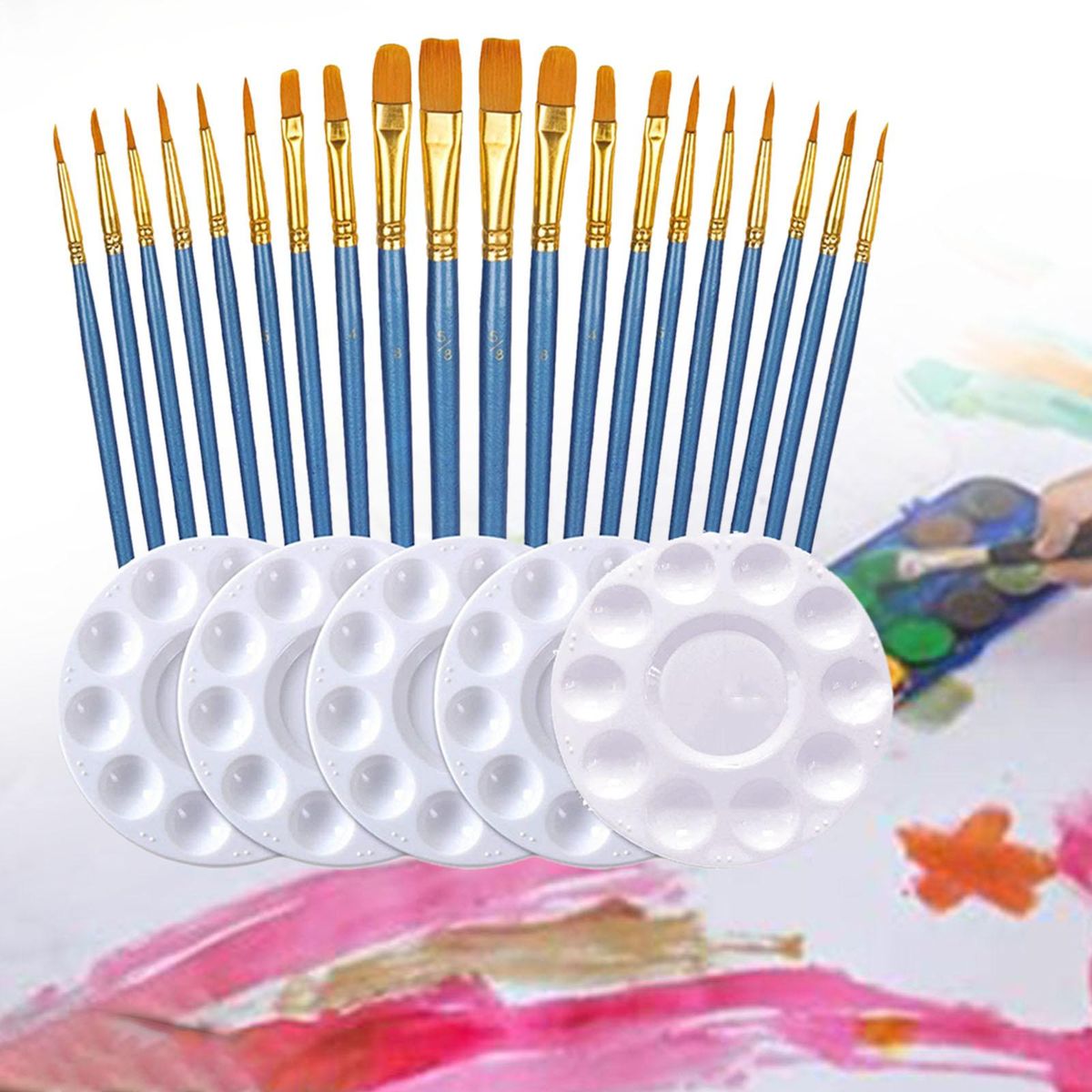 25Pcs Paint Brushes Palette Set Tool Face Body Long Wooden Handle DIY