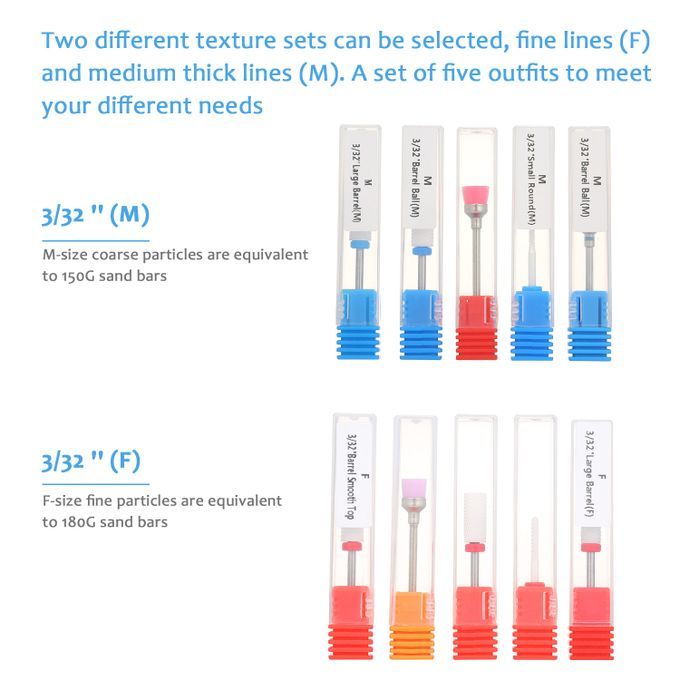 5pcs Nail Drill Bits 3/32'' (M) Cuticle Cleaner Dust Drill-M-size