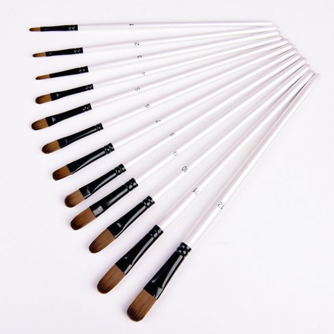 12x Nylon Artist  Brush Set Durable Oil Painting Filbert