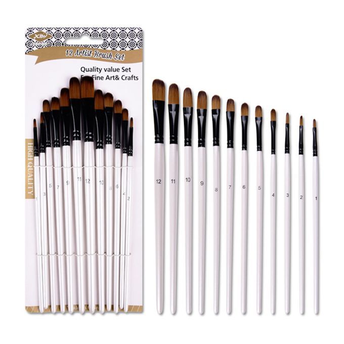 12x Nylon Artist  Brush Set Durable Oil Painting Filbert
