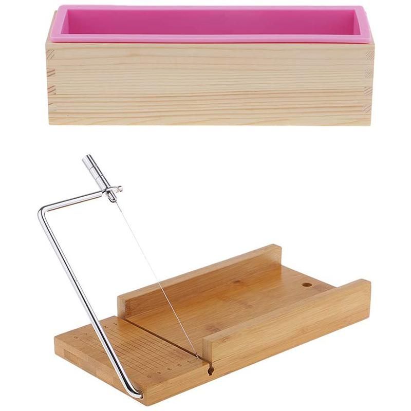 Loaf Soap Cutter with Wire Slicer + 1Pcs Rectangle Soap Silicone Loaf Mold Wooden Box for Soap/Cake Making Supplies