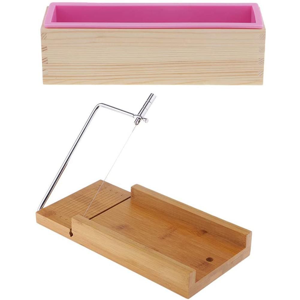 Loaf Soap Cutter with Wire Slicer + 1Pcs Rectangle Soap Silicone Loaf Mold Wooden Box for Soap/Cake Making Supplies