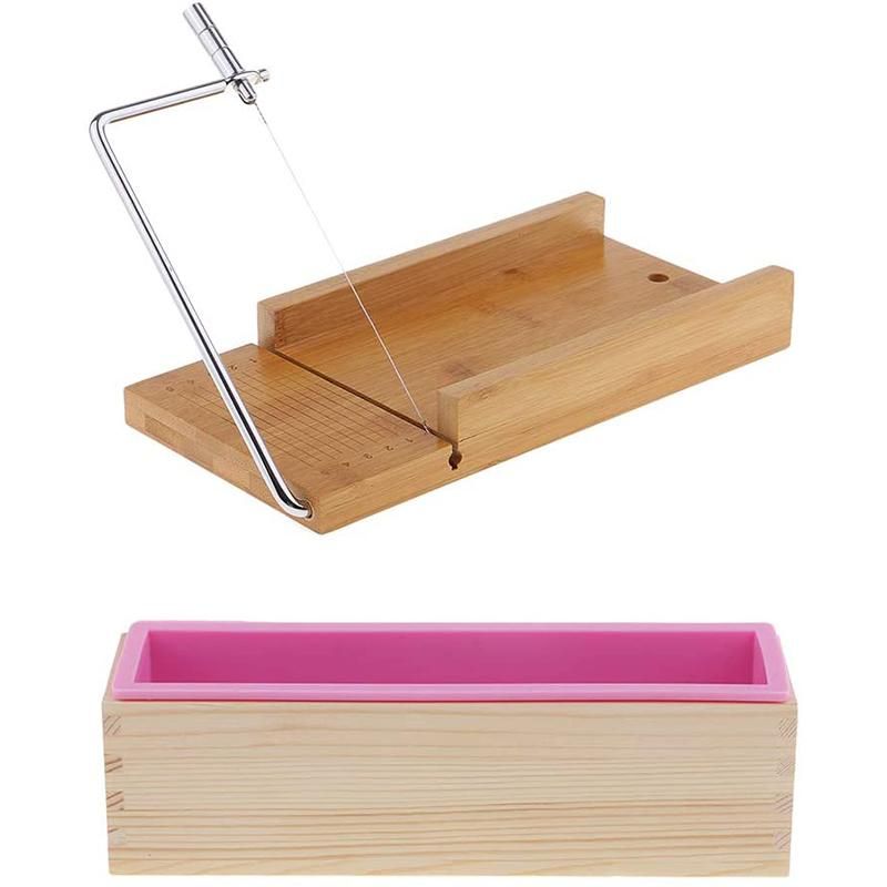 Loaf Soap Cutter with Wire Slicer + 1Pcs Rectangle Soap Silicone Loaf Mold Wooden Box for Soap/Cake Making Supplies