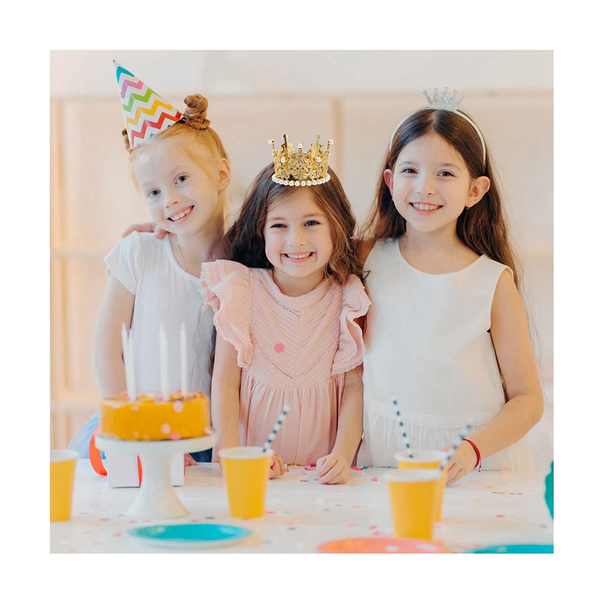 2Pcs Mini Crown Cake Topper Pearl Rhine Queen Princess Crown for Birthday Wedding Party Cake Decorations