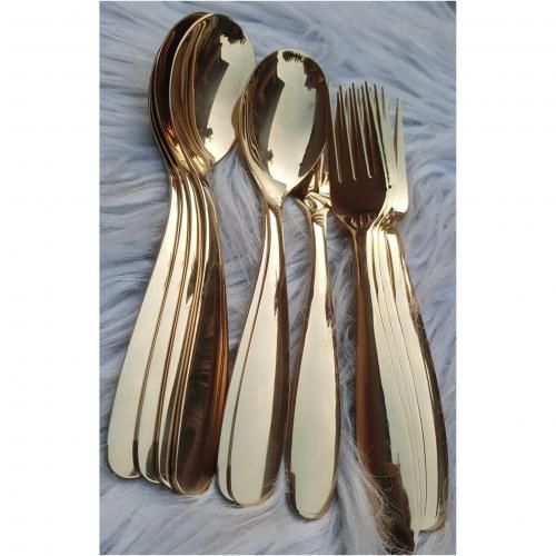 Gold Plated Stainless Steel Spoon & Fork - 12Pcs