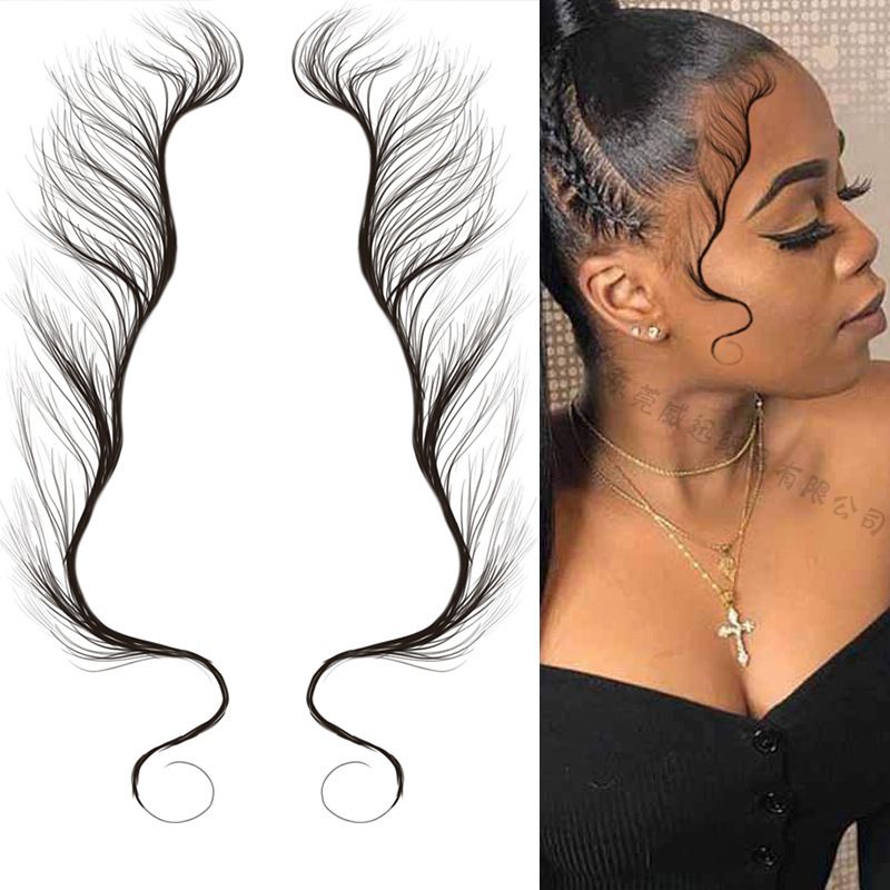 Temporary Black Baby Hair Natural Fringe Tattoo Sticker Curl (5pcs)