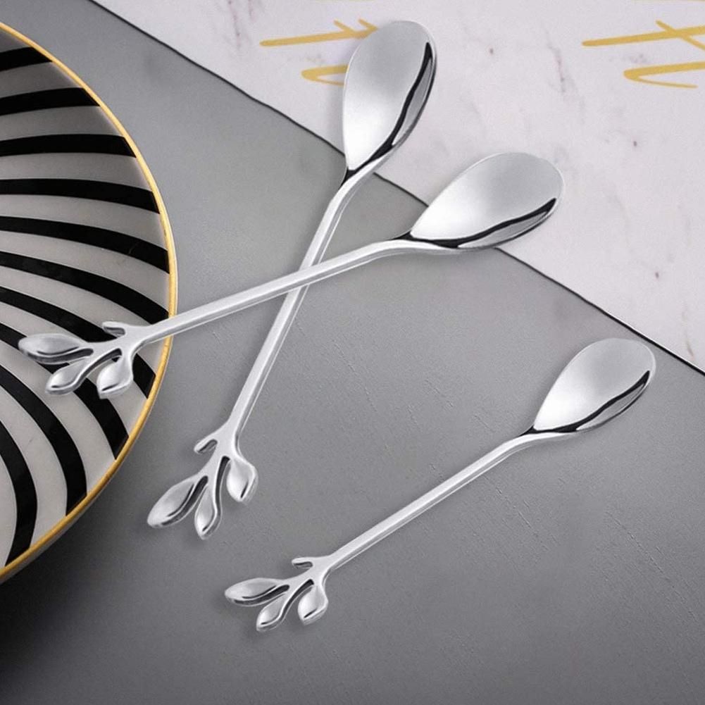 Leaf Coffee Spoon Tea Sugar Spoon Espresso Spoon Retro Dessert Spoon Honey Mixing Spoon Ake Moon Cake Fork 12Pcs