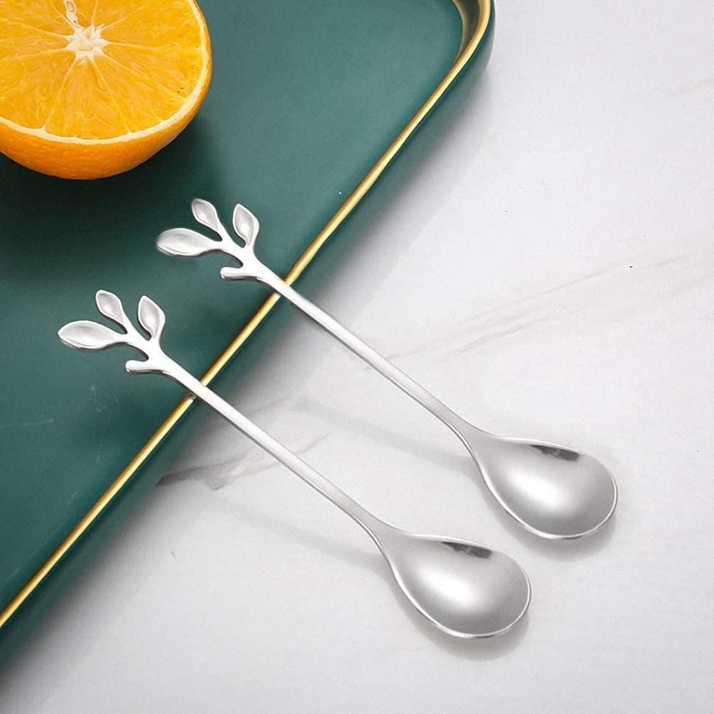 Leaf Coffee Spoon Tea Sugar Spoon Espresso Spoon Retro Dessert Spoon Honey Mixing Spoon Ake Moon Cake Fork 12Pcs