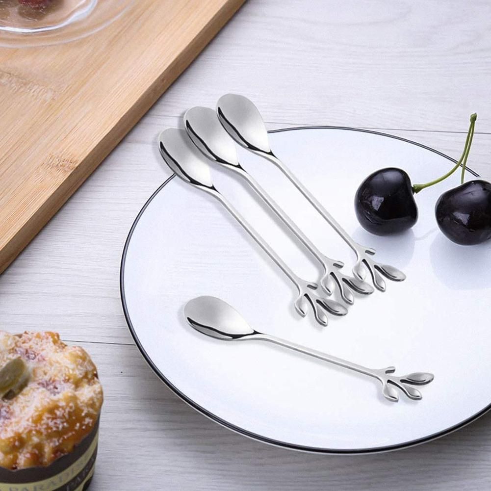 Leaf Coffee Spoon Tea Sugar Spoon Espresso Spoon Retro Dessert Spoon Honey Mixing Spoon Ake Moon Cake Fork 12Pcs