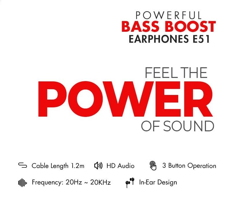 Metal Design Powerful Bass Boost Wired 3.5mm Earphones