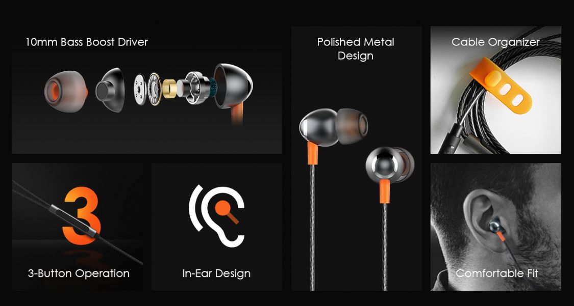 Metal Design Powerful Bass Boost Wired 3.5mm Earphones