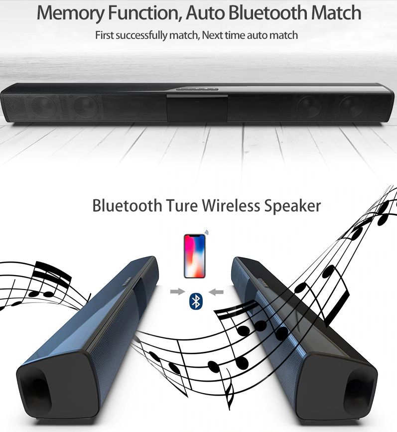 Soundbar - Bluetooth Speaker - 20W - 3D - Black