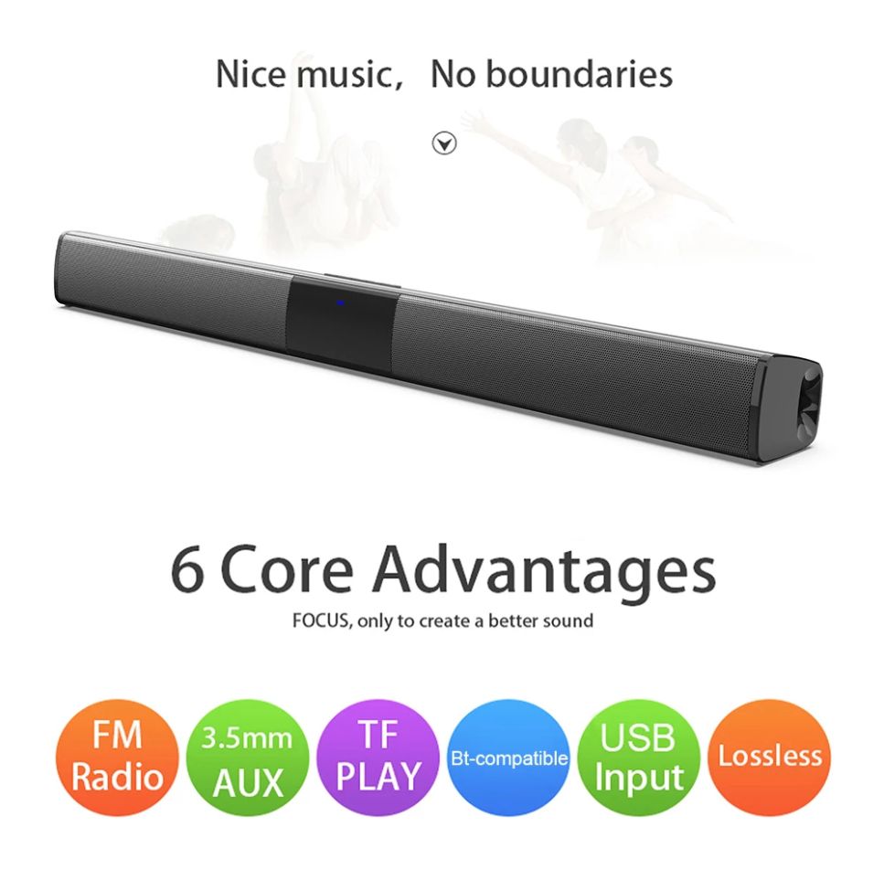 Soundbar - Bluetooth Speaker - 20W - 3D - Black