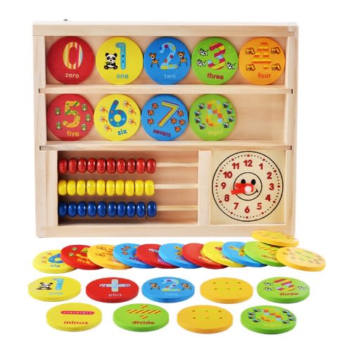 Multifunctional Kids Wooden Counting + Clock & Abacus Toy