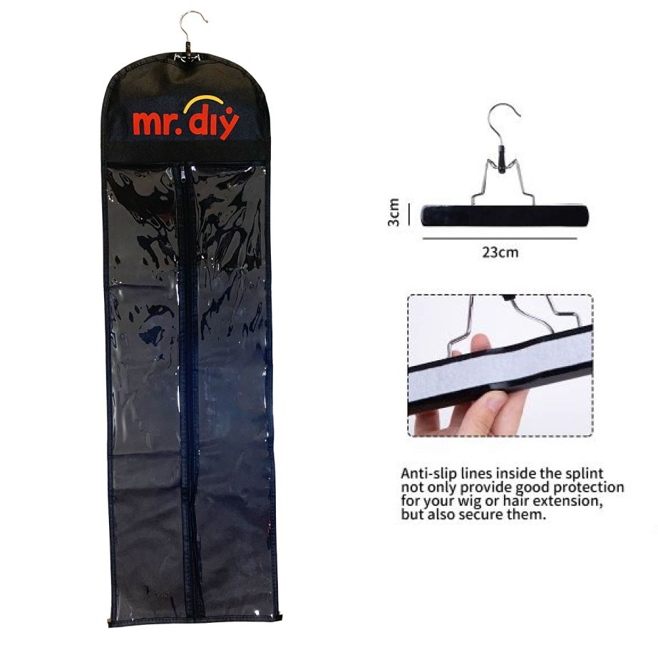 40"x12" Luxury Wig Storage Bag With Hanger  Black - 3pcs