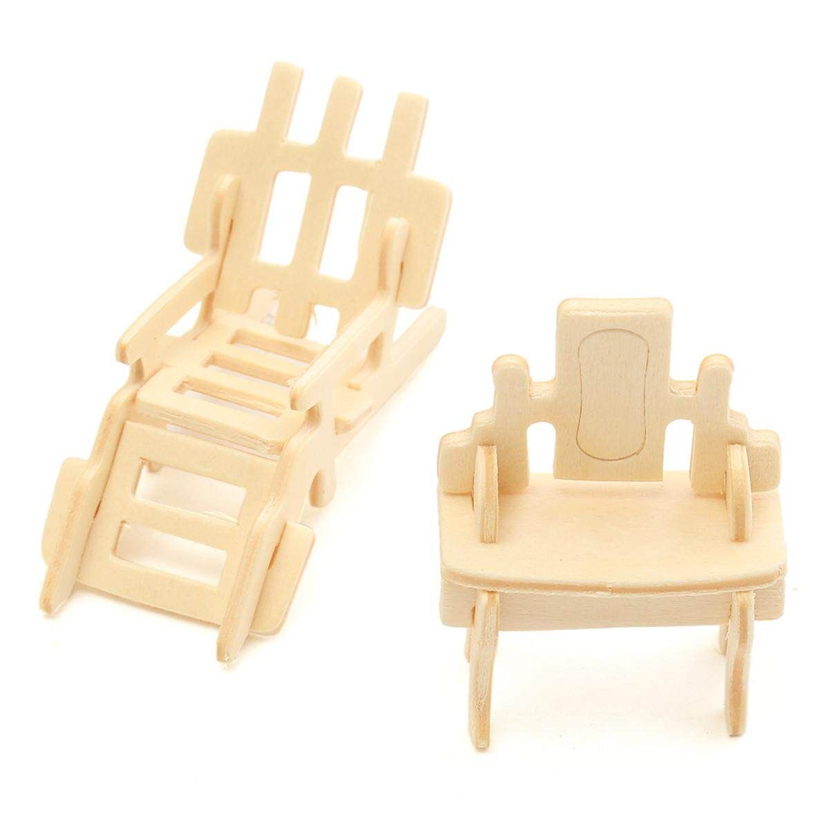 34Pcs 3D DIY Wooden Miniature Dollhouse Furniture Model Children Kids Play Toys