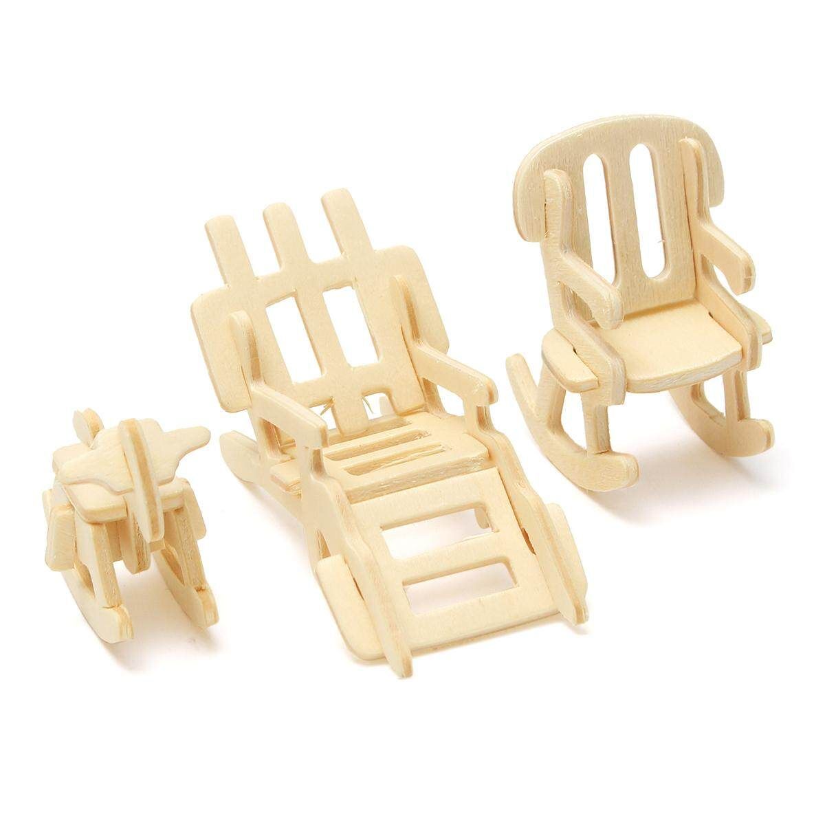 34Pcs 3D DIY Wooden Miniature Dollhouse Furniture Model Children Kids Play Toys