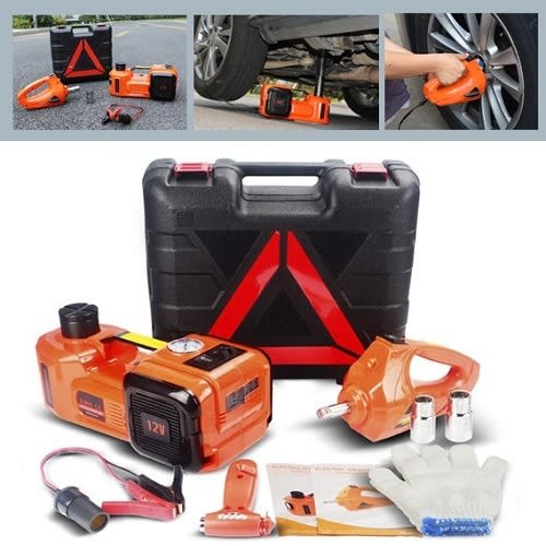 7tons Electric Car Jack, Wheel spanner And Tyre Pump - 3 in 1 For Cars
