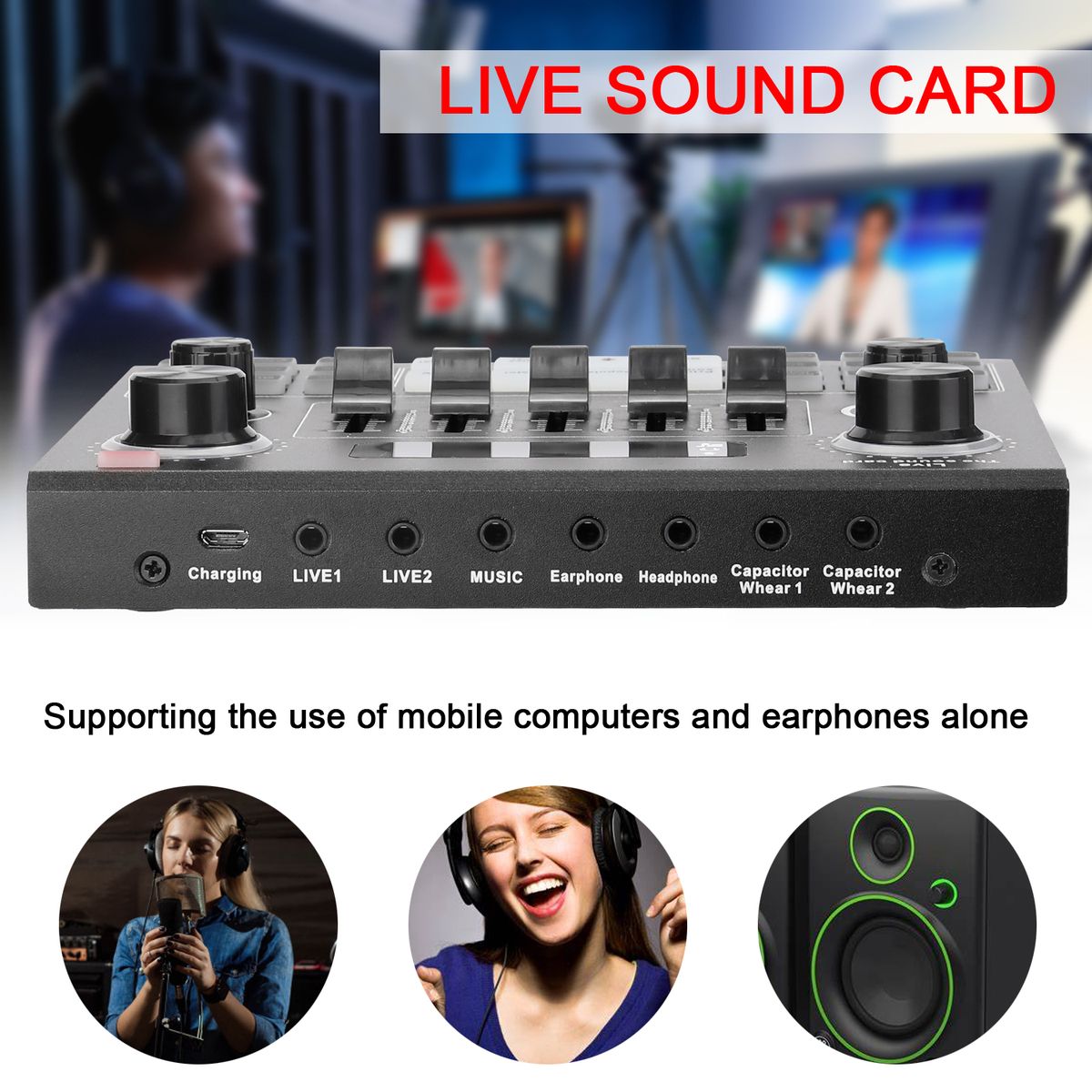 V9 Audio USB Headset Microphone Webcast Live Sound Card