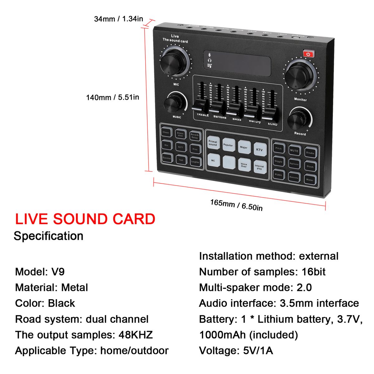 V9 Audio USB Headset Microphone Webcast Live Sound Card