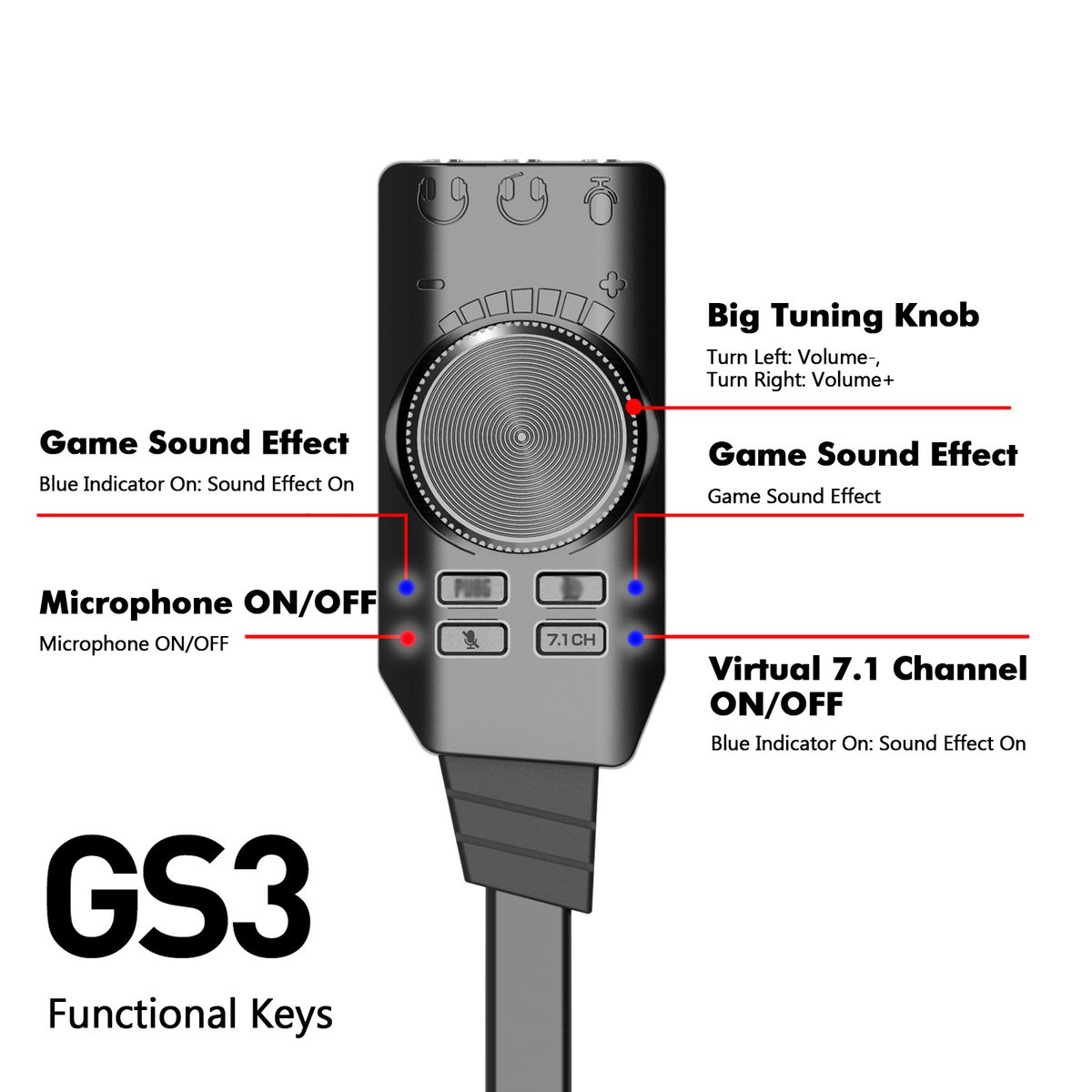 GS3 External Audio Sound Adapter USB2.0 Virtual 7.1 Channel