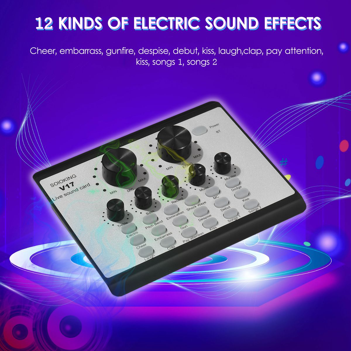 V17 Live Sound Card & Microphone Kit BT Mini Sound Mixer